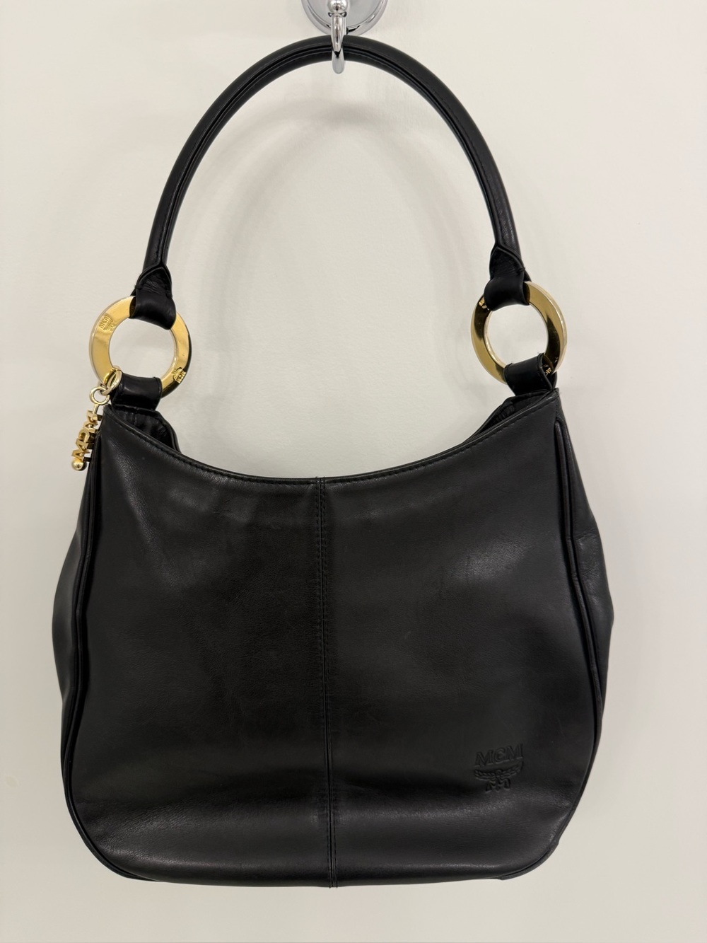 MCM black leather shoulder bag, very soft leather, 10”x11”